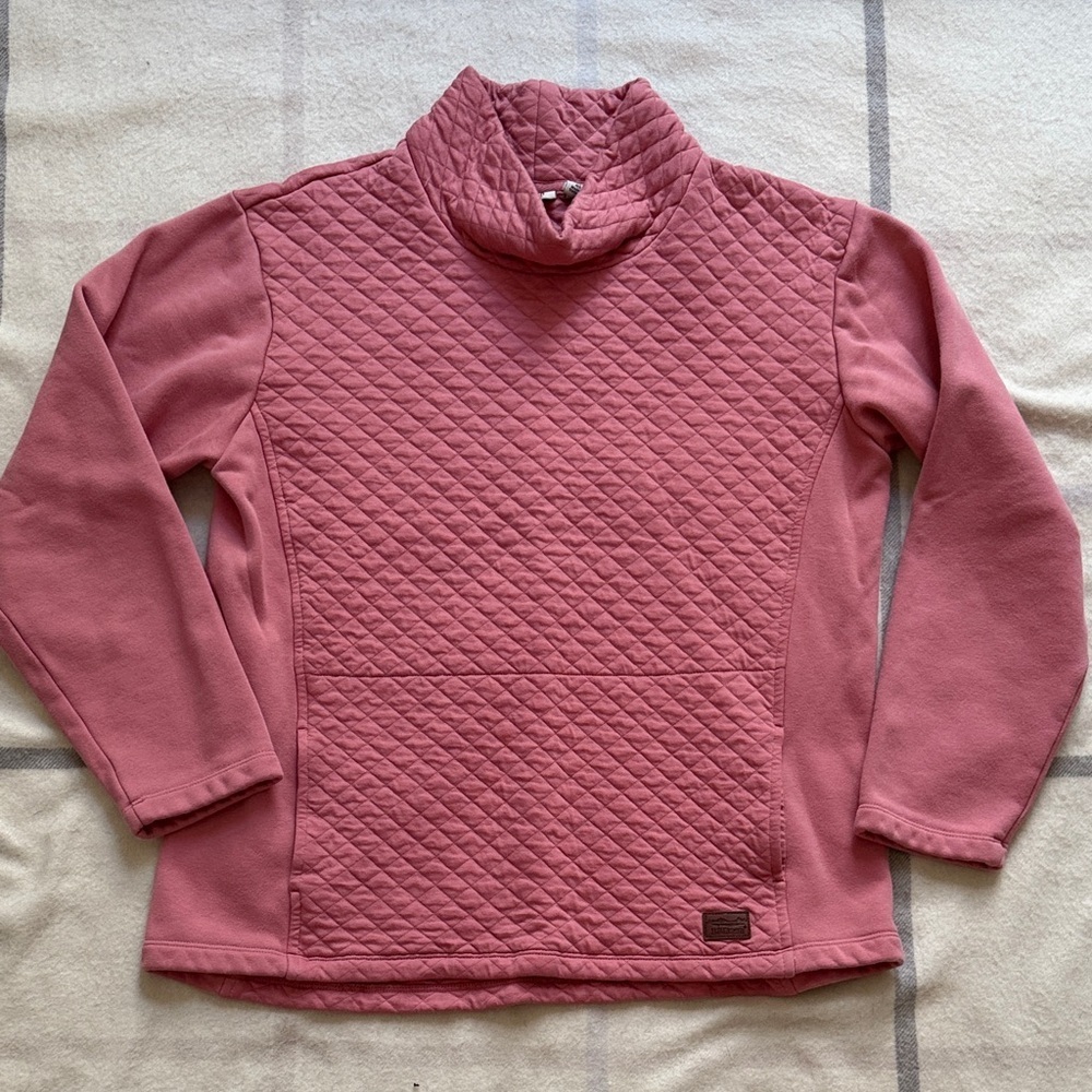 LL Bean Pink Quilted Mockneck Pullover Sweatshirt